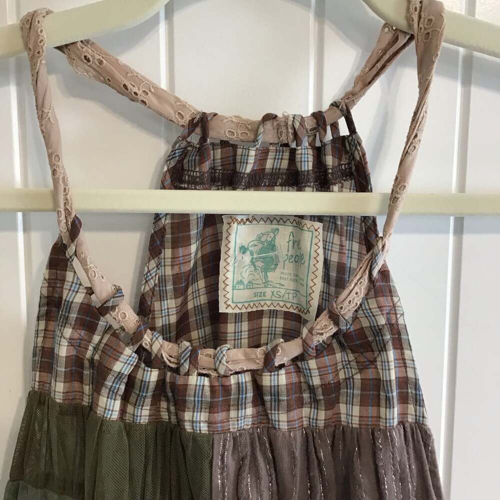Free People Bohemian Patchwork Plaid Halter Tank Tunic Top XS - Picture 3 of 11